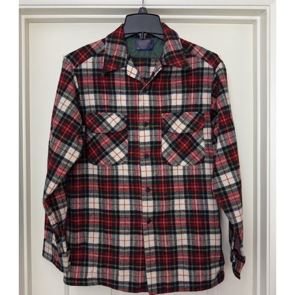 VTG Pendleton Mens M Shirt Virgin Wool Stewart Dress Tartan Plaid Loop Collar - Picture 3 of 12